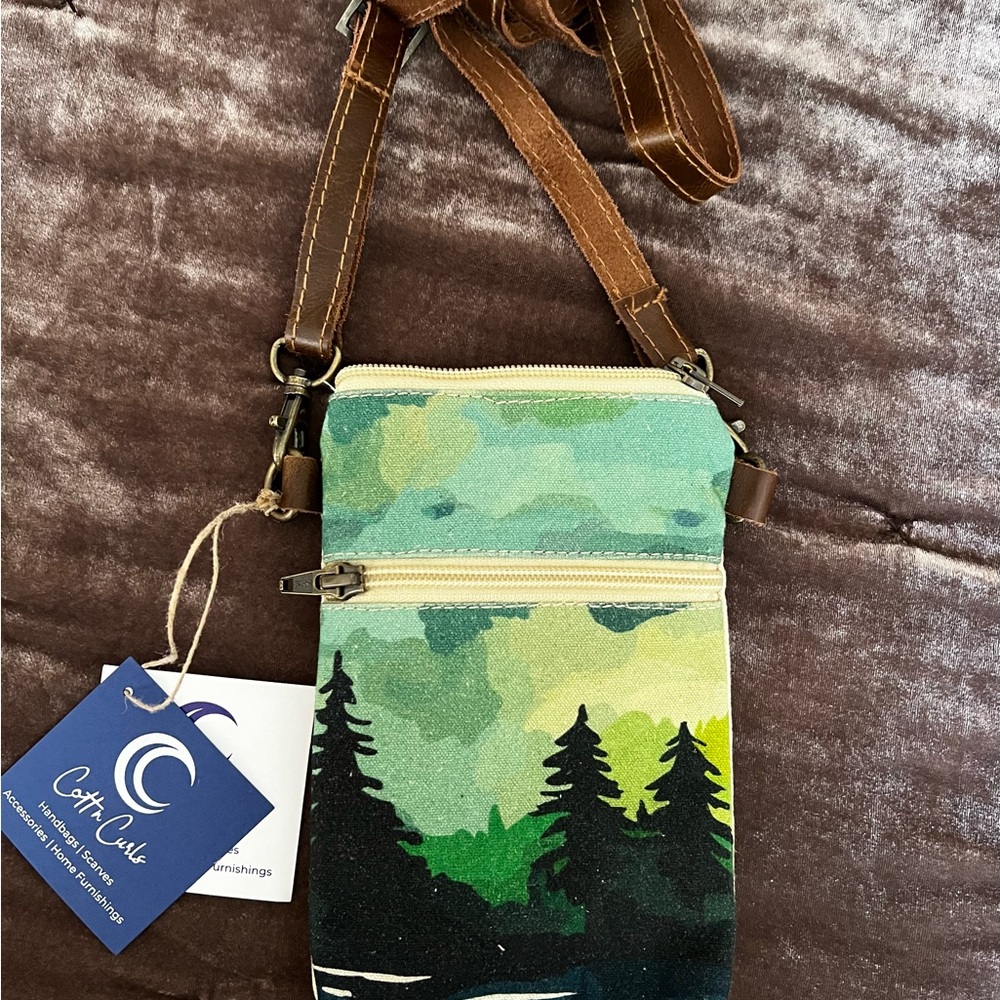 Beige and Brown Canvas Crossbody Bag
